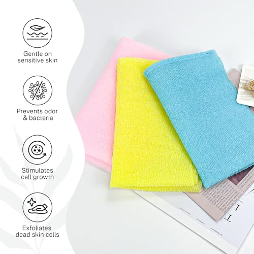 Yiclick Exfoliating Washcloth Towel- Exfoliating Body Scrubber Exfoliator, Back Scrubber for Shower Bath, Exfoliate Rags Wash Cloths, Loofah Lufa Sponge, Body Scrub & Exfoliation Women Men - color: Blue