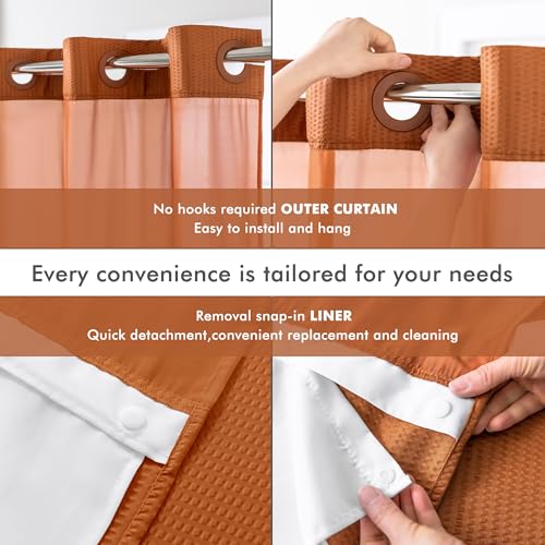 Mrs Awesome No Hook Shower Curtain with Snap-in Liner, Embossed Waffle Design Fabric Shower Curtain for Bathroom, Soft & Lightweight, 71x74, Taerracotta - color: Terracotta, size: 71"W x 74"L (Pack of 1)