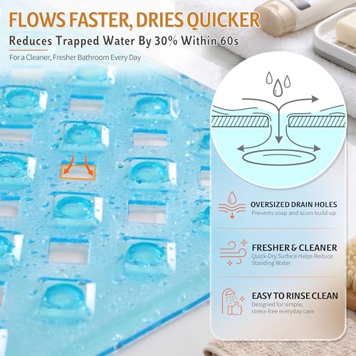 Yimobra Bathtub Mat Non Slip, 35"X16" Shower Mat with Strong Suction Cups & Drain Holes, Long Anti Slip Bath Tub Mat for Inside Shower, Machine Washable Fast Drying, Bathroom Essentials, Clear Blue - color: Clear Blue, size: 34.5 X 15.5 Inch