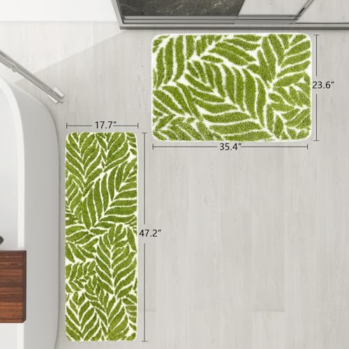 Grass Green Leaf Bathroom Rugs - Cute Bath Mat, Large Bath Mats Non Slip Machine Washable Funny Bathroom Decor Water Absorbing Bath Rugs Green Bath Mat Leaves 24" x 36" - color: Grass Green, size: 2' x 3' (Rectangular)