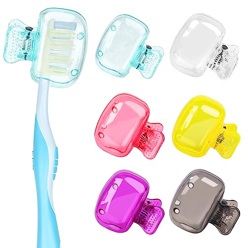 6 Pack Toothbrush Covers Portable Toothbrush Coverings Clips for Protectors Travel Plastic Brush Pod Protection Clip Case Tooth Brush Covers for Kids Bathroom Home Travel Supplies - color: Pink, Purple, Yellow, Teal, Clear, Gray