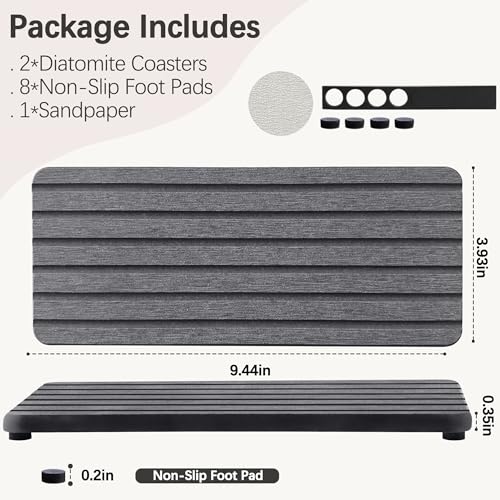 NiuYichee 2 PCS Water Absorbent diatomite Coasters, 9.5" x 4" Water Absorbing Stone Tray for Sink, Stone Drying mat for Kitchen Counter, Stone soap Tray Used for Hand Soaps & toiletries & Plants - color: Dark Grey, size: 9.5" x 4"（24 x 10cm）