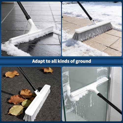 Heavy Duty Push Broom Outdoor & Rubber Floor Squeegee Set with 63 Inch Extra Long Telescoping Handle, Deck Brush, Concrete, Garage & Shop Broom, Squeegee for Floor, Tile & Glass