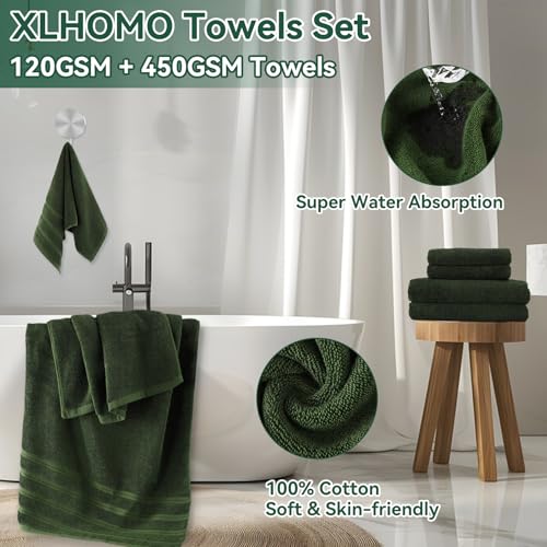 XLHOMO Dark Green Bathroom Set - Green Bathroom Accessories Set, 24PCS Bathroom Accessory Set with Shower Curtain, Bath Towels, Trash Can, Soap Dispenser, Green Bathroom Accessories for Home - color: Hollow Dark Green, size: Bath Set+Shower Curtain+Towels