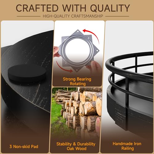 9" Oak Bathroom Vanity Tray Turntable for Perfume Candle, Round Wooden Decorative Tray for Kitchen Sink Countertop Organizer, Bathroom Counter Organizer for Skincare Makeup, Farmhouse Black Gold - color: Black, size: 9 inches