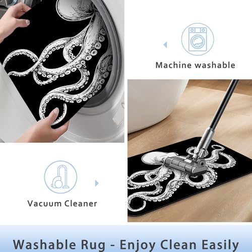 Bathroom Rug 29.5"x17", Cute Octopus Bath Mat with Non-Slip Rubber Backing, Quick-Drying Absorbent Thin Floor Mat for Bathroom, Shower, Sink, or Kitchen - color: Cute Octopus