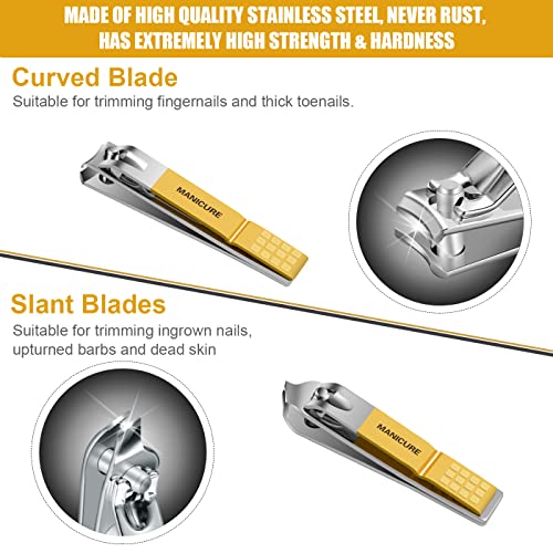 Manicure Set Professional Nail Clippers Pedicure Kit, 16 pcs Stainless Steel Nail Care Tools Grooming Kit with Luxurious Travel Leather Case for Thick Nails Men Women Gift (Yellow) - color: Yellow