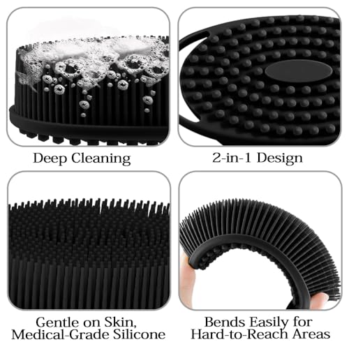 2 Pack Silicone Body Scrubber with Loofah Exfoliating Soft Body Shower Scrubber for Body, 2 in 1 Bath and Shampoo Wash Brush for Skin Exfoliation Men Women (Green&Black) - size: Green&Black