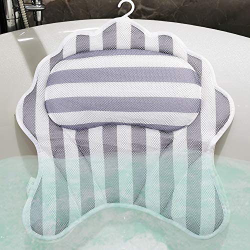 Upgrade Luxury Large Bath Pillow 16.92 x 17.3 inches Spa Bathtub Pillows with 6 Suction Cups Cushion Head, Neck, Shoulder, 3D Air Mesh for Men and Women,Fits for Jacuzzi, Hot Tub.