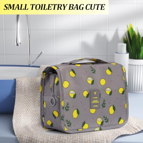 L&FY Hanging Travel Toiletry Bag Women's Cosmetic Organizer Makeup Pouch Men's Dopp Kits With Handle(Grey Lemon) - color: Grey Lemon, size: Compact Size