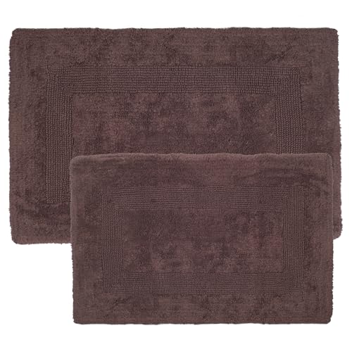 Bathroom Rugs - 2-Piece Cotton Bathroom Mat Set - Machine Washable Bath Mats for Washroom, Kitchen, or Laundry Room by Lavish Home (Chocolate) - color: Brown