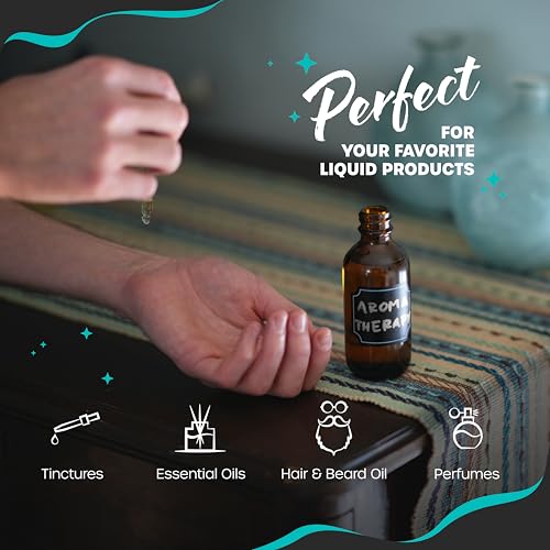 Nevlers Amber Glass Dropper Bottle 4oz 24 Pack Set | Tincture Bottles with Dropper , Labels, Marker, Funnel, Brush & Shrink Wrap | Glass Dropper for Oils | Amber Bottles 4 oz Kit - color: Amber