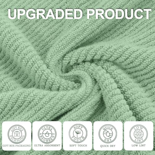 VOOVA & MOVAS Green Towels for Bathroom, 100% Cotton | Quick Dry | Soft | Thick, 3 Piece Towel Set, 1 Large Bath 30" x 56", 1 Hand 18" x 28", 1 Wash Cloth 13" x 13", Bathroom Essentials, Mint Green - color: Mint Green, size: 3 PC Bathroom Towel Set