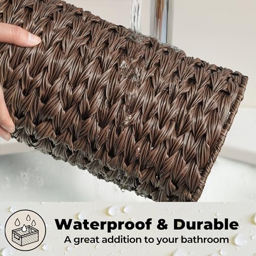 GRANNY SAYS Toilet Paper Storage Basket with Lid, Toilet Paper Holder Stand, Waterproof Organizer for Bathroom, Bathroom Baskets for 3 Mega Rolls, Brown - color: Brown, size: 6¾"D(For 3 Roll)