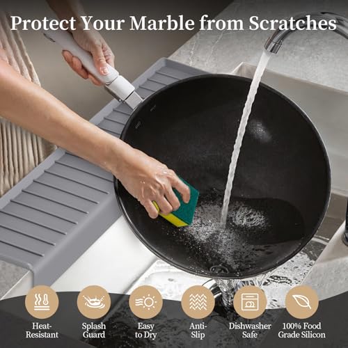 Sink Edge Protector with Suction Cup, 14" 20" 24" 30", Silicone Sink Splash Guard for Kitchen & Bathroom, Protect Countertop from Scratches, Stains, for Stainless Steel Granite Quartz - color: Gray, size: 20" x 4"