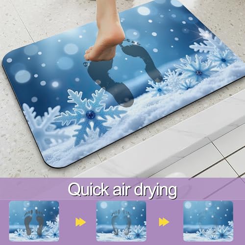 Snowflakes Winter Bathroom Rugs, Fast-Absorbing Bath Mat, Quick-Dry Non-Slip Thin Rug for Bathroom Floor Kitchen 17"x30" - color: Snowflakes Winter