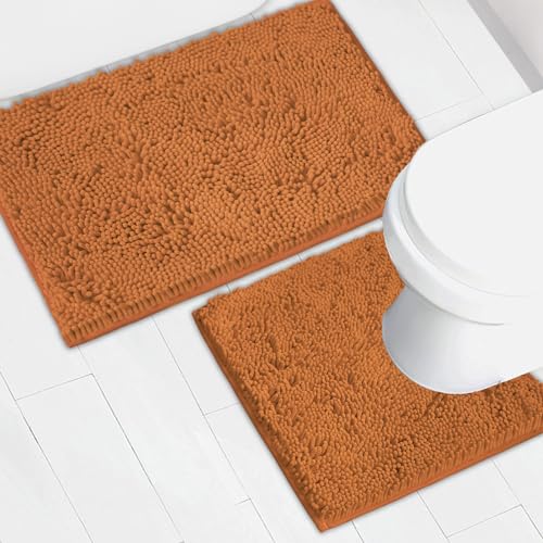 Bathroom Rugs Chenille Bath mat 2 Piece Set, Super Absorbent, Strong PVC Non Slip Backing, Bath mats for Bathroom, Plush Shaggy, Thick, Machine Washable, Bathtub, Toilet.(Champagne) - color: Champagne, size: 20''×20''U-Shape+20''×32''