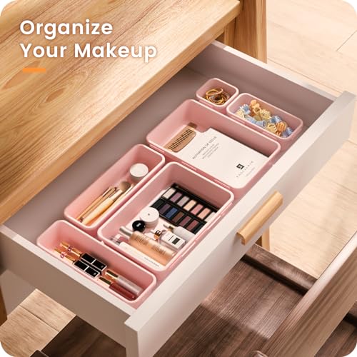 【Military Grade】A-LuGei Drawer Organizer,【𝟱𝗦𝗶𝘇𝗲】Makeup organizer,【Holds 177 Items】Bathroom Organizers and Storage,Organization and Storage,Desk Drawer Organizer for Vanity【Pink】 - color: Pink