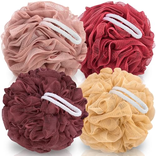 MTDLYICE Loofah Sponge XXL-100g 4 Pack, Bath Sponge Soft Mesh Shower Puff Loofah for Men, Exfoliating Body Scrubber for Women, Shower Accessories (Cherry Red) - style: 100g Cherry Red