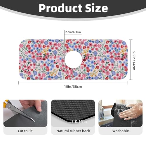 Millefleurs Different Flowers Pink 15" X 5.5" Kitchen Sink Splash Guard Faucet Faucet Guard Draining Mat Sink Splash Guard Faucet Kitchen Bathroom - color: Millefleurs Different Flowers Pink