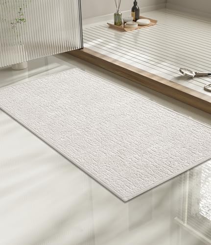 chakme Bathroom Rugs Mat 32x17, Ultra Thin Non Slip Bath Mat Quick Dry Absorbent Bath Mat for Bathroom Floor, (White, 32"x17") - color: White, size: 2'8" x 1'5"(Rectangular)