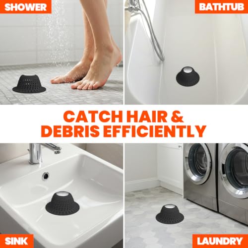 Shower Drain Hair Catcher - Bathtub Drain Cover Foldable Silicone，Shower Drain Protector for Pop-Up and Regular Drains of Shower,Tub, Bathroom, Sink, Silver-Black - color: Silver-black