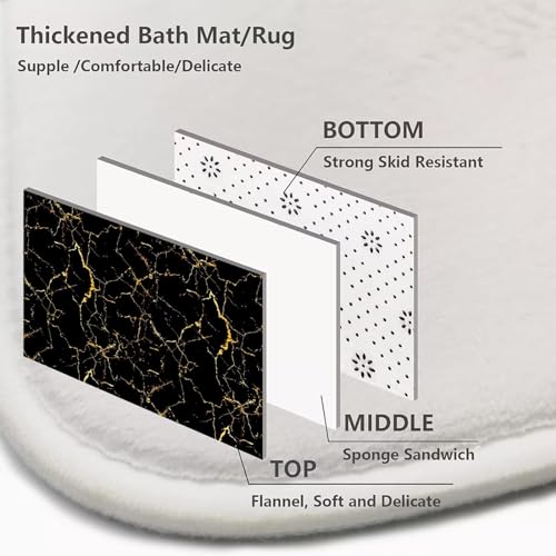 AZHM 4Pcs Shower Curtain Sets Black and Gold Marble Bathroom Sets with Shower Curtain and Rugs and Accessories Luxury Bathroom Curtain Decor Sets with 12 Hooks