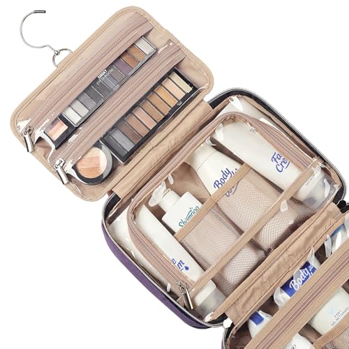 NISHEL Travel Toiletry Bag for women, Portable Hanging Organizer for Travel-Sized Shampoo, Conditioner, Brushes Set, Makeup Accessories, Medium Size, Purple - color: Purple, size: Medium