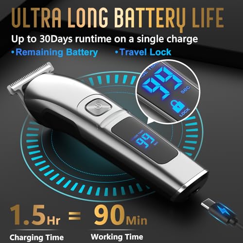Ufree Beard Trimmer for Men, Waterproof Electric Razor, Grooming Kit | Stainless steel blades, six interchangeable heads, wet and dry use, USB rechargeable, for face body nose ear trimming, silver - color: Silver