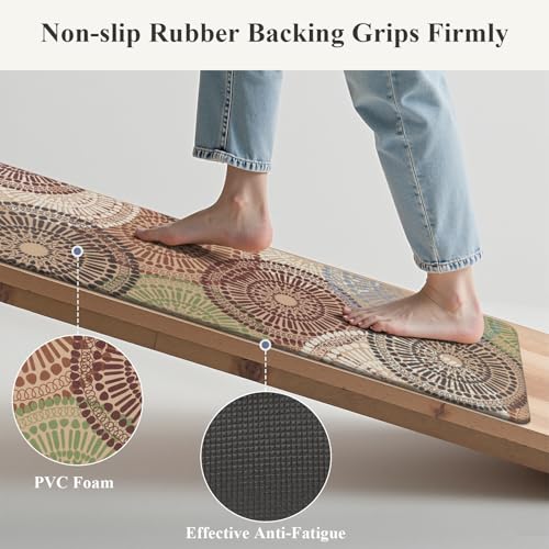 HEBE Anti Fatigue Kitchen Rugs Sets of 2, Non Slip Kitchen Mats for Floor, Waterproof Cushioned Comfort Standing Carpet for Kitchen Sink, Home Office, Laundry Room - color: Floral/Colorful, size: 17.3"x48"+17.3"x28"-0.4"Th