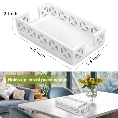 Guest Towel Holder Tray for Bathroom Napkin Holder Modern Disposable Hand Towel Holder Basket White Wooden Napkins Holder for Table Paper Rustic Bathroom Towel Tray Flat Wood Dinner Napkin Holder - color: White