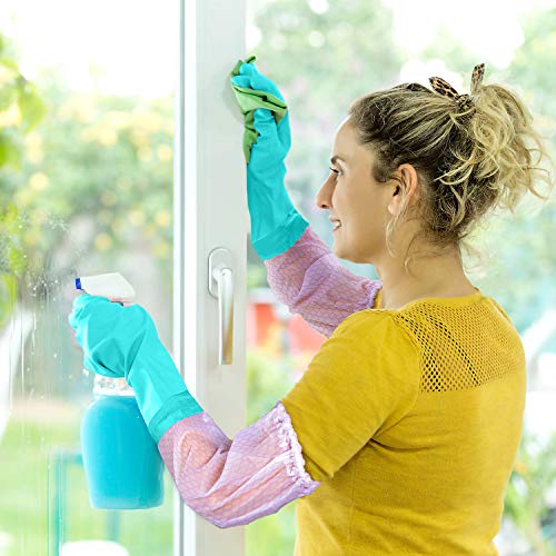 Elgood Reusable Long Sleeve Dishwashing Cleaning Gloves with Latex Free,Cotton Lining,Kitchen Gloves 2 Pairs,Purple+Blue M - color: Long-purple+blue, size: Medium (Pack of 2)