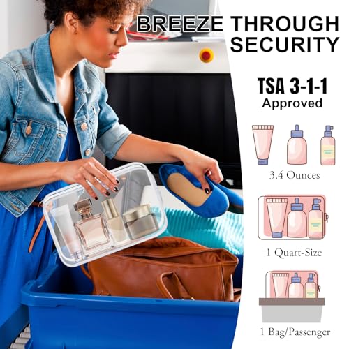 Clear Toiletry Bag, 12 Pack TSA Approved Toiletry Bag Carry on Travel Accessories Bag, Quart Size Bag for 3-1-1 Liquids Airport Airline Compliant Clear Makeup Bag with Metal Zipper (White Bags) - style: White Bags