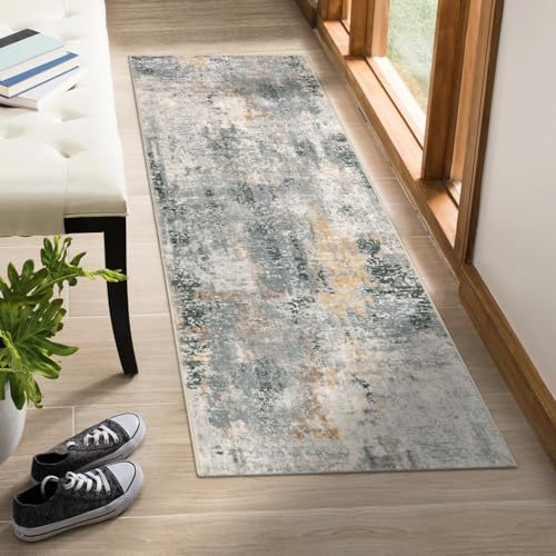 Lahome Modern Abstract Runner Rug - 2x6 Gray Washable Runners for Hallways Rugs for Living Room, Soft Non-Slip Contemporary Indoor Accent Laundry Room Carpet Runner for Gift Entryway Bedroom Door - color: Grey, size: 2' x 6'