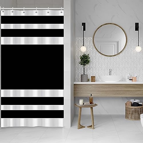 48x72inch Fabric Polyester Striped Shower Curtain Black and White Stripes Modern Minimalist Artwork Bath Curtain for Home Concise Bathroom Bathtub Liner with Hooks Waterproof - color: Black White, size: 48"W x 72"L (Pack of 1)