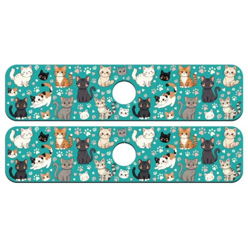 2 Pcs Kitchen Sink Splash Guard Faucet Mat Various Cats Pattern Faucet Mat for Sinks Paw Prints Absorbing Drying Mats for Kitchen Bathroom, 23.6x5.5inch - color: Various Cats