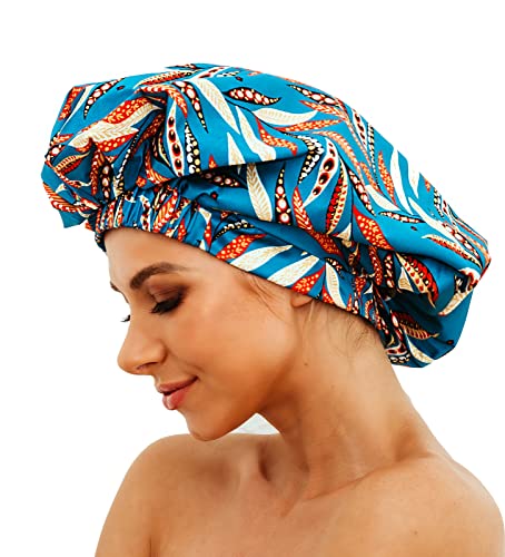 HIUMI Shower Cap for Long Hair Women, Womens Shower Cap Cute Reusable Large Shower Caps Waterproof Bath Cap(Green) - color: green