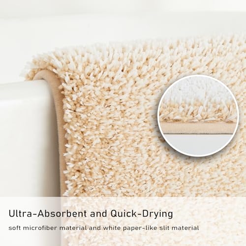 Douceur Beige Bathroom Rugs Non Slip, Luxury Thick Plush Shaggy Bath Mats Washable, Fluffy Absorbent Rugs, Quick Dry Shower Mat Gifts, 32" x 20" - color: Beige and White, size: 1'8" x 2'8" (Rectangular)