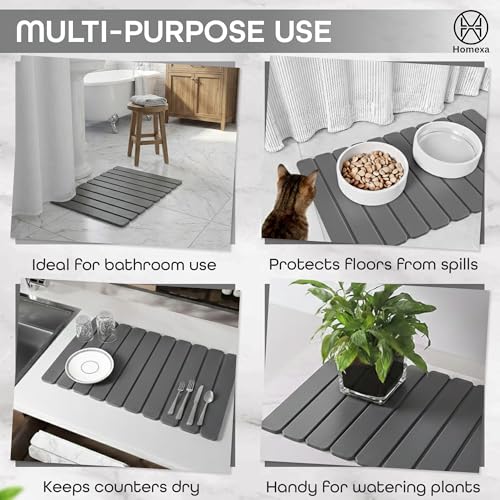 Stone Dish Drying Mat 24" x 16" – Dish Drying Stone Mat – Large Diatomaceous Earth Drying Mat with Non-Slip Base – Quick Dry Kitchen Drying Pad for Dishes, Glassware & Bottles (Solid Dark Grey) - color: Solid Dark Grey