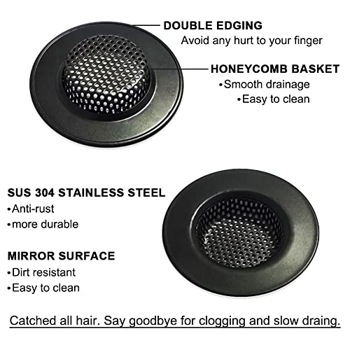 Seatery 1.75" Bathtub Drain Strainers, Shower Drain Hair Catchers, Stainless Steel Drain Filter Cover for Bathroom Laundry Floor Drain, Fit for 1.75"-3.0" Drain Hole Black - size: 1.75 inch