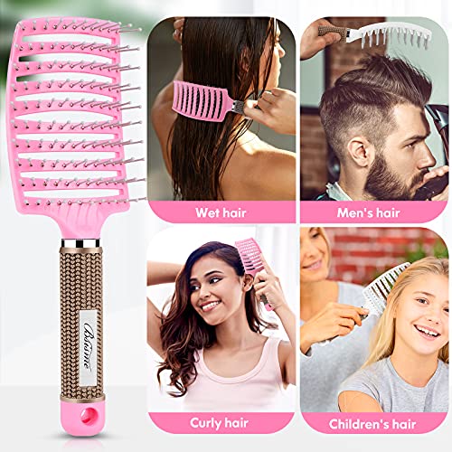 Bsisme Hair Brush, Curved Vented Brush for Faster Blow Drying, Professional Styling Hair Brushes for Women and Men, Paddle Detangling Brush for Wet Dry Curly Thick Straight Hair, Pink | Professional Styling Hair Brushes for Women, Men & Kids, Paddle Detan