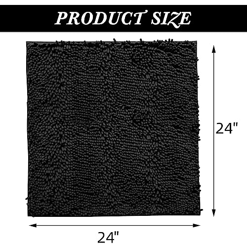 Non-Slip Bath Rug,Extra Soft Microfiber Bedroom Shag Carpet with Anti-Slip Backing,Water/Dust Absorbent Fast Dry Shower Mat,Sound Insulated Stairs Pad,Machine Washable (Black,24 x 24 Inches) - color: Black, size: 2' x 2' (Rectangular)
