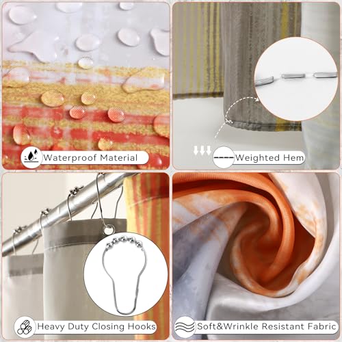 XLHOMO Bathroom Set - Orange Bathroom Accessories Set, Bathroom Sets with Shower Curtain and Rugs, Orange Shower Curtain Set with Bathroom Trash Can, Soap Dispenser, Soap Dish for Home Decor - color: Plaid Orange & Gold, size: Complete Set + Bath Rugs