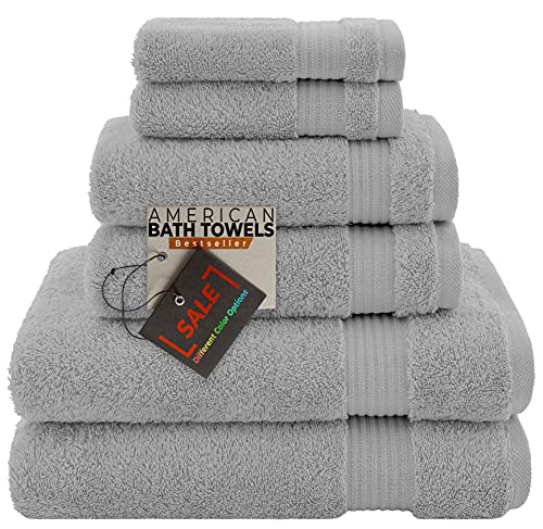 American Bath Towels 100% Cotton 6 Piece Turkish Towel Set, Ultra Soft Absorbent Bathroom Towels, 2 Bath Towel 2 Hand Towels 2 Washcloths, Cool Grey - color: Cool Grey, size: 6 Piece Towel Set XL
