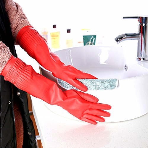Rubber Cleaning Gloves Kitchen Dishwashing Glove 3-Pairs,Waterproof Reuseable.(Medium) - size: Medium (Pack of 3)