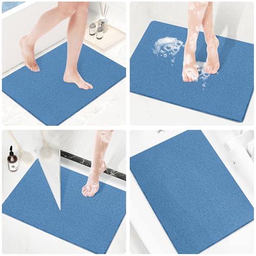 Shower Mat Bathtub Mat Non-Slip,32x24 inch, Soft Tub Mat with Drain,PVC Loofah Bath Mat (Phthalate Free) for Tub and Bathroom,Lake Blue - color: Lake Blue, size: 32" x 24" (Rectangular)
