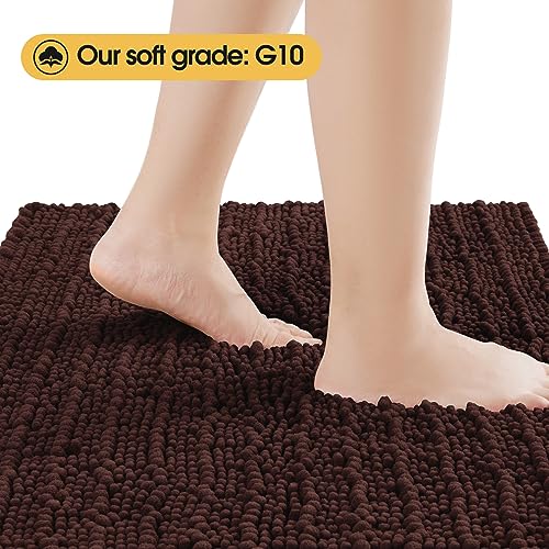 ACCUMTEK Upgrade Luxury Brown Bathroom Rug Mat 36"x24", Ultra Soft Thick Absorbent Bath Mats, Non Slip Chenille Toilet Mat for Bathroom, Bedroom, Kitchen, Shower, Tub - color: Brown, size: 36"x24"