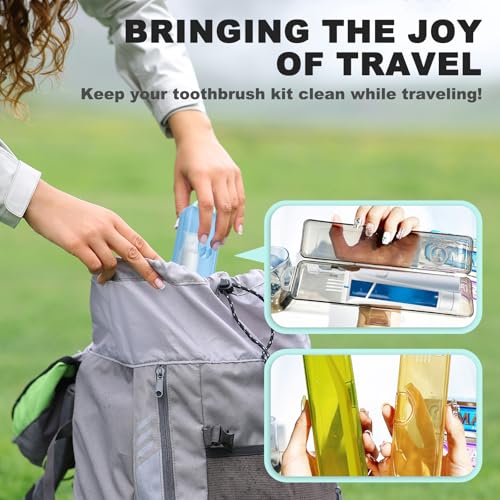 4 Pack Toothbrush Case, Toothbrush Travel Container, Toothbrush Holders, Toothpaste Containers, Toothpaste Storage Container for Home, Business, Camping Traveling (Yellow, Black, Blue, Green)