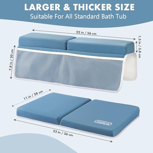 beiens Bath Kneeler and Elbow Rest Pad Set - 1.5'' Comfortable Thick Baby Bath Kneeler Pads, Quick Dry Soft Kneeling Pad for Baby Bath Time, Non-Slip Knee& Arm Support Bathtub Mat with Toys Organizer - color: Grey Blue