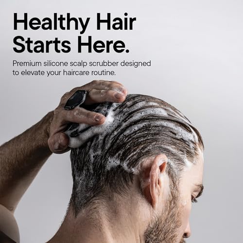 TOOLETRIES Silicone Scalp Scrubber, Shampoo Brush with Hook - Charcoal | Soft flexible bristles gently exfoliate dandruff and oil build-up for thick, thin, wet and dry hair.